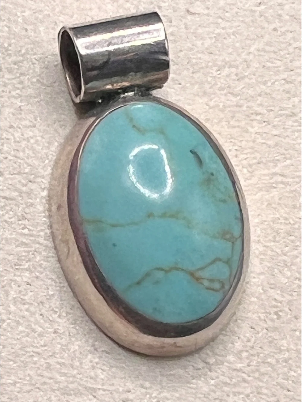 Vintage Sterling Silver Oval Turquoise Pendant Large Bail Southwestern